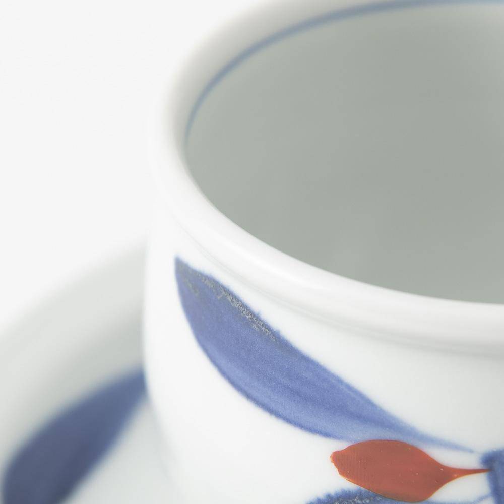 Red and Indigo Chrysanthemum Cup and Saucer