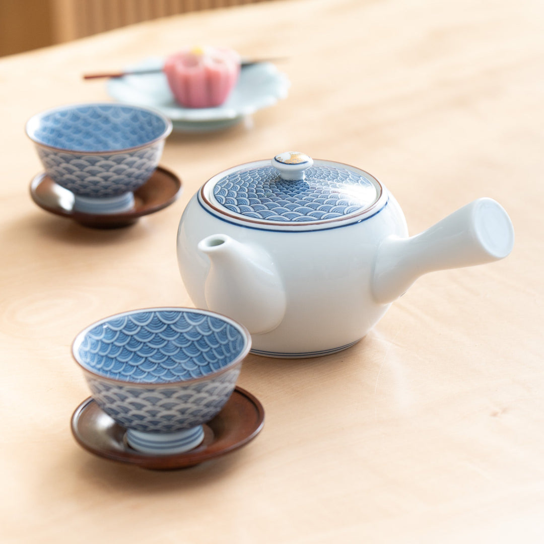 Seigaiha Blue Wave Japanese Tea Set 12.5 oz