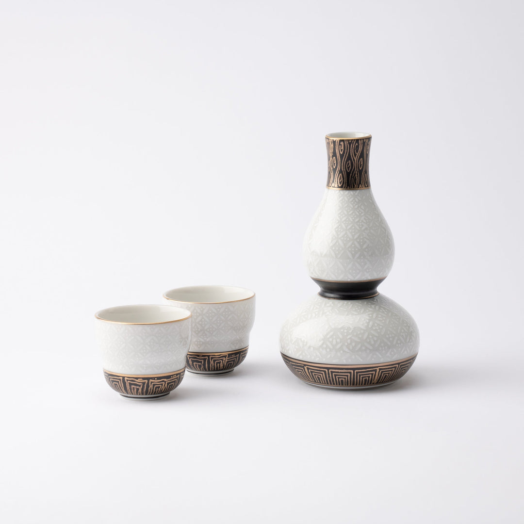 White Cloisonne Sake Set
